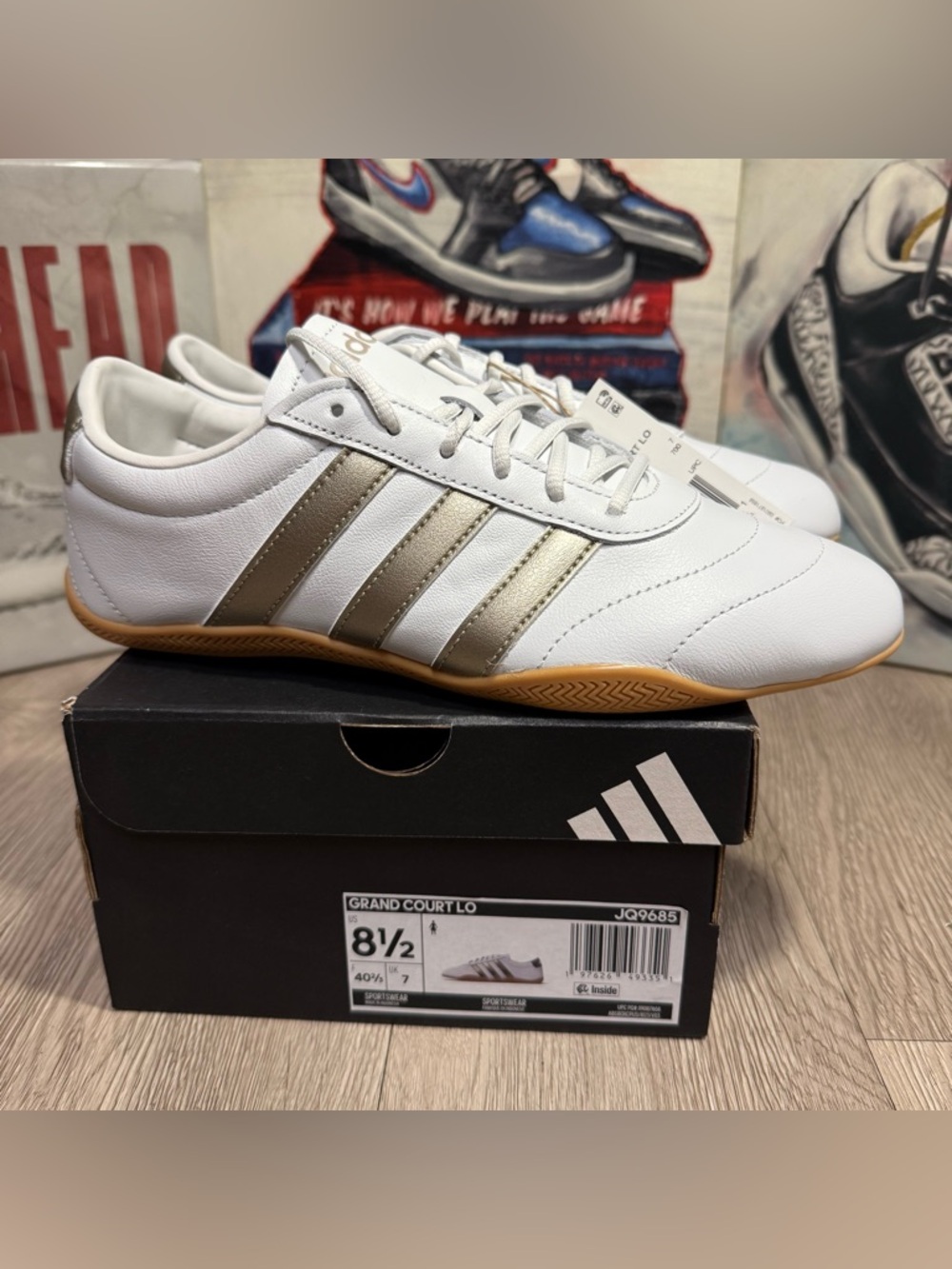 New adidas Grand Court LoCrystal White Cyber Metallic Gum Women Size 8.5, 9.5